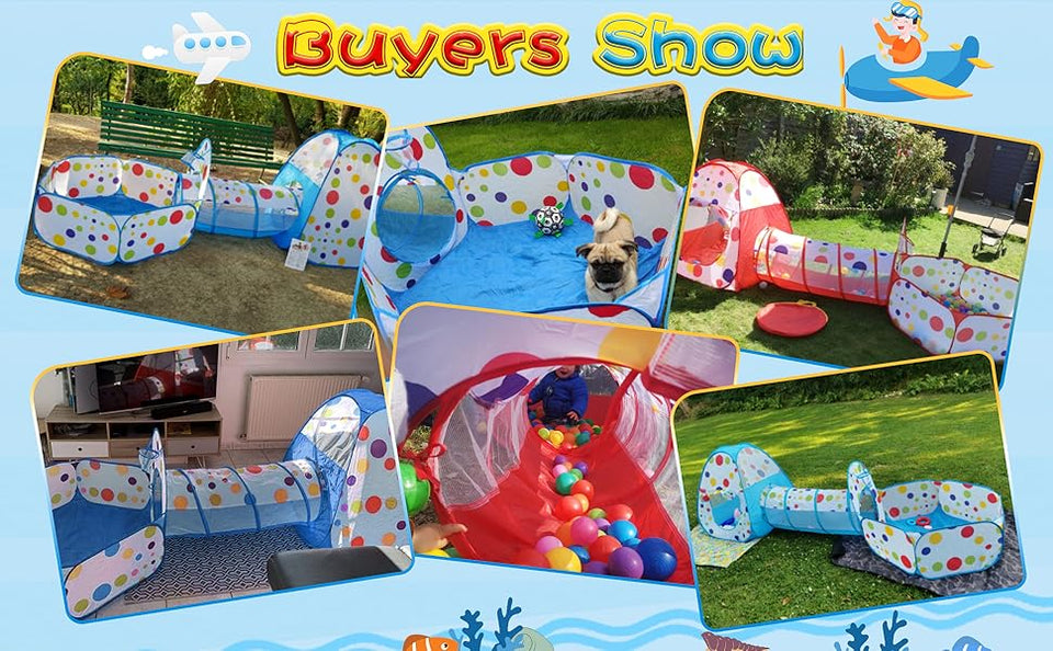 3 in 1 Tunnel Tent House For Kids With 50 Soft Balls