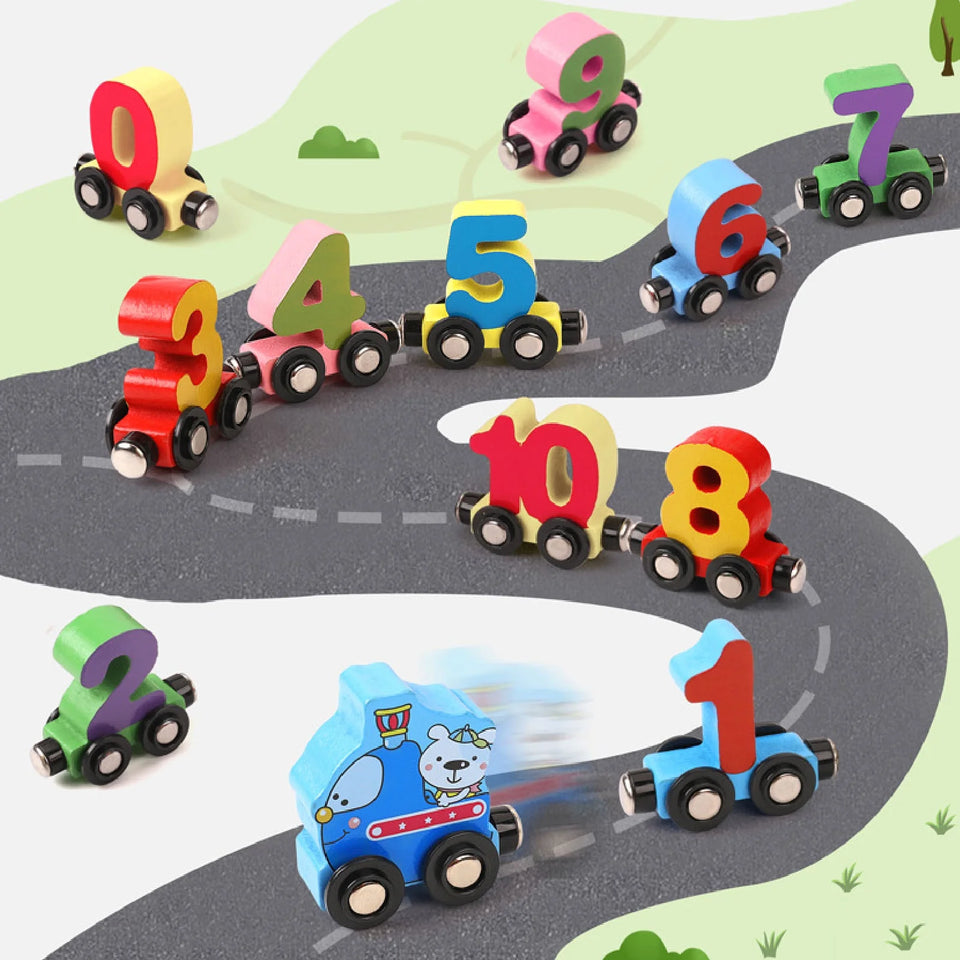 Wooden Magnetic Vehicle Number Train