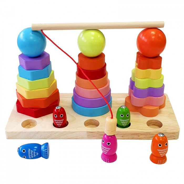 2 in 1 Wooden Stacking and Fishing Toy