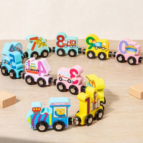 Wooden Magnetic Vehicle Number Train