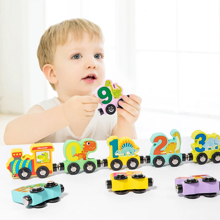 Wooden Magnetic Vehicle Number Train