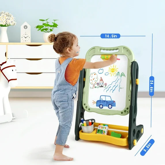 Kids Magnetic Drawing Board – 2 in 1 Whiteboard & Chalkboard with Letters & Numbers
