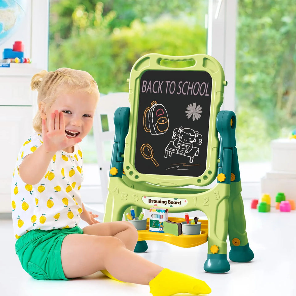 Kids Magnetic Drawing Board – 2 in 1 Whiteboard & Chalkboard with Letters & Numbers