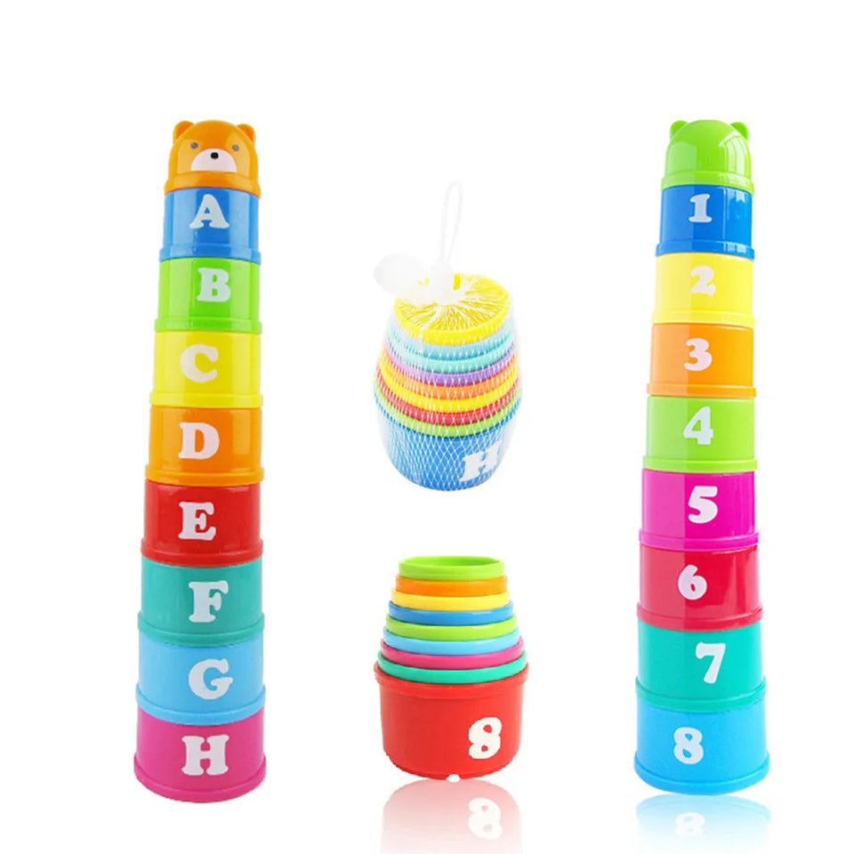 Colorful Stacking Cups with Numbers and Fruit Names with Picture