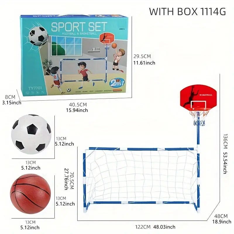 2 in 1 Children Sports Equipment Football Goal Basketball Stands for Kids Outdoor Toy