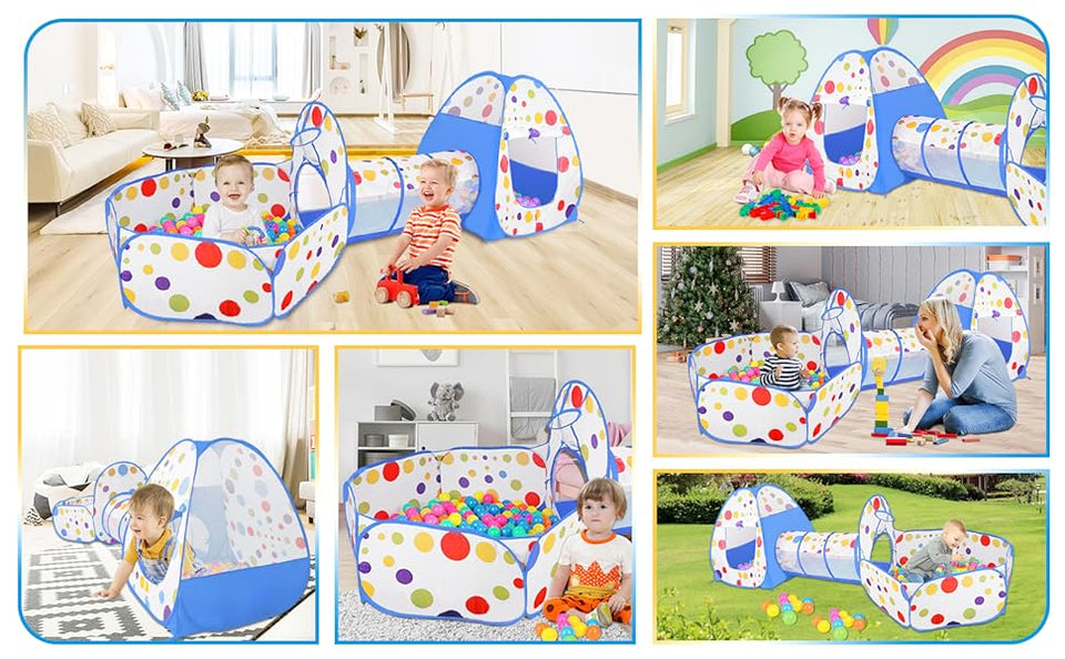 3 in 1 Tunnel Tent House For Kids With 50 Soft Balls