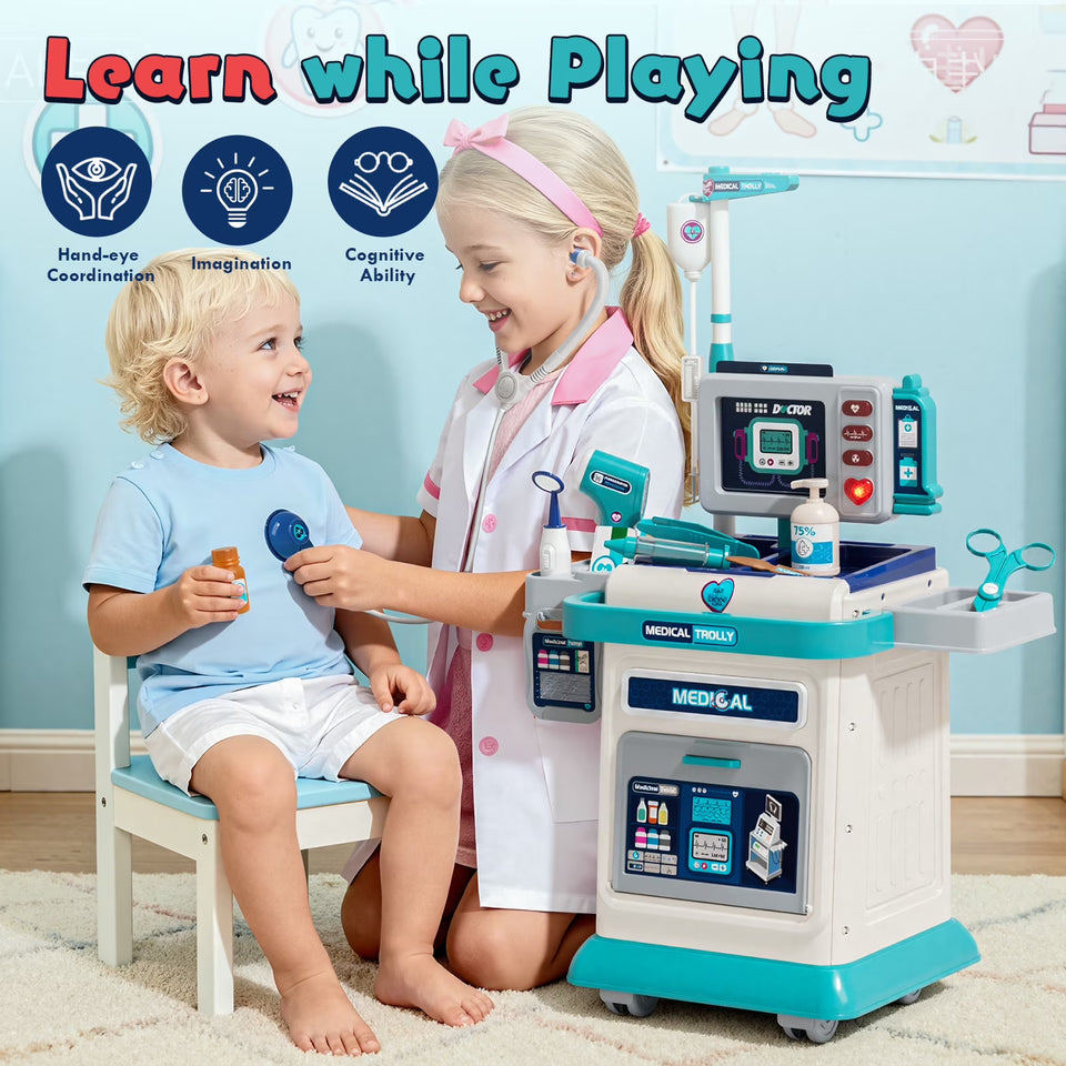 Kids Doctor Medical Trolley With Light & Sound (55Pcs)