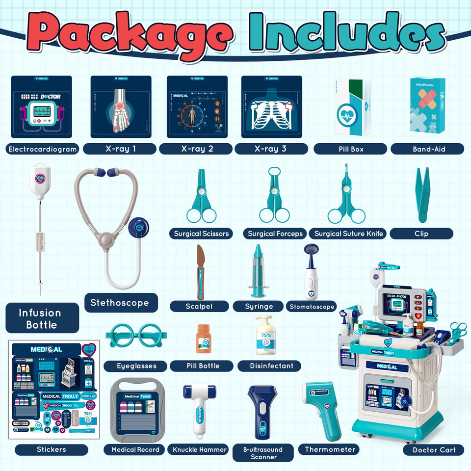 Kids Doctor Medical Trolley With Light & Sound (55Pcs)