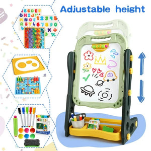Kids Magnetic Drawing Board – 2 in 1 Whiteboard & Chalkboard with Letters & Numbers