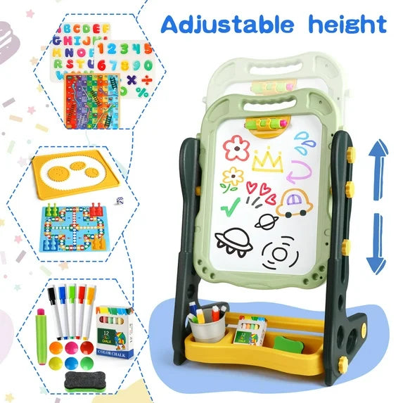 Kids Magnetic Drawing Board – 2 in 1 Whiteboard & Chalkboard with Letters & Numbers