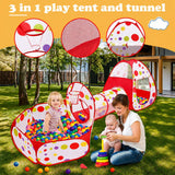 3 in 1 Tunnel Tent House For Kids With 50 Soft Balls