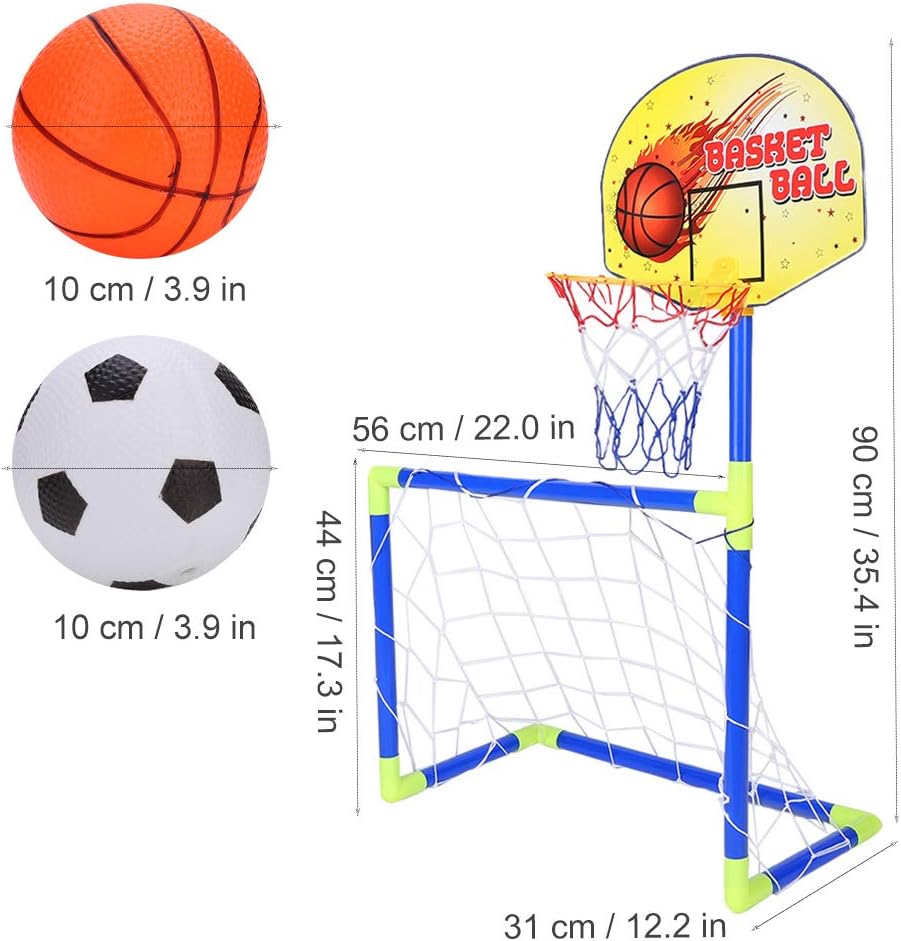 2 in 1 Kids Sports Set with Football Goal, Basketball Stand, 2 Balls & Pump