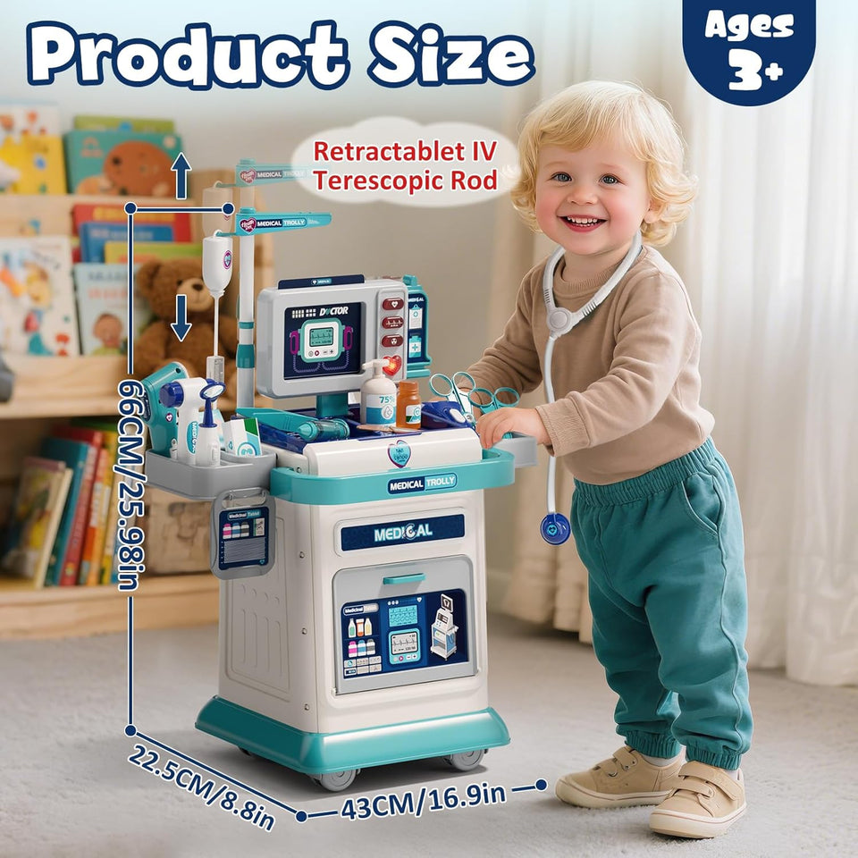 Kids Doctor Medical Trolley With Light & Sound (55Pcs)