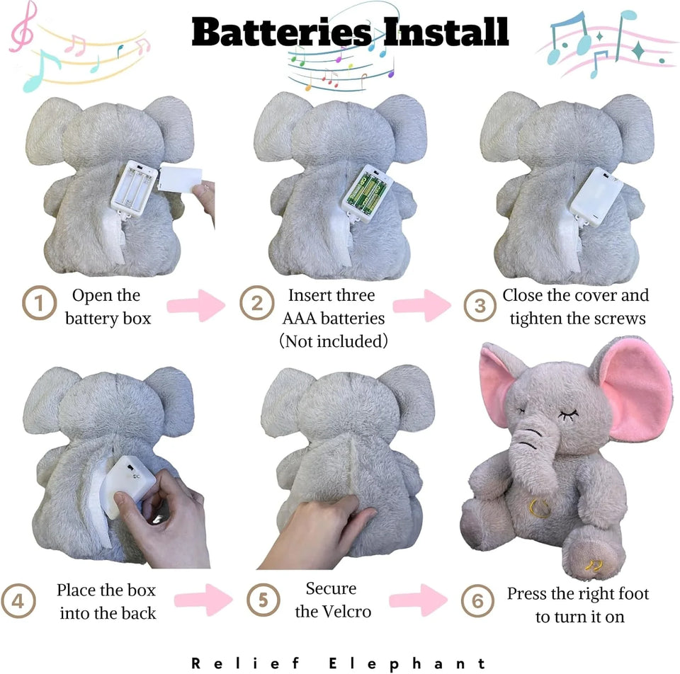 Breathing Relaxing Teddy Elephant with Calming Music, Lights