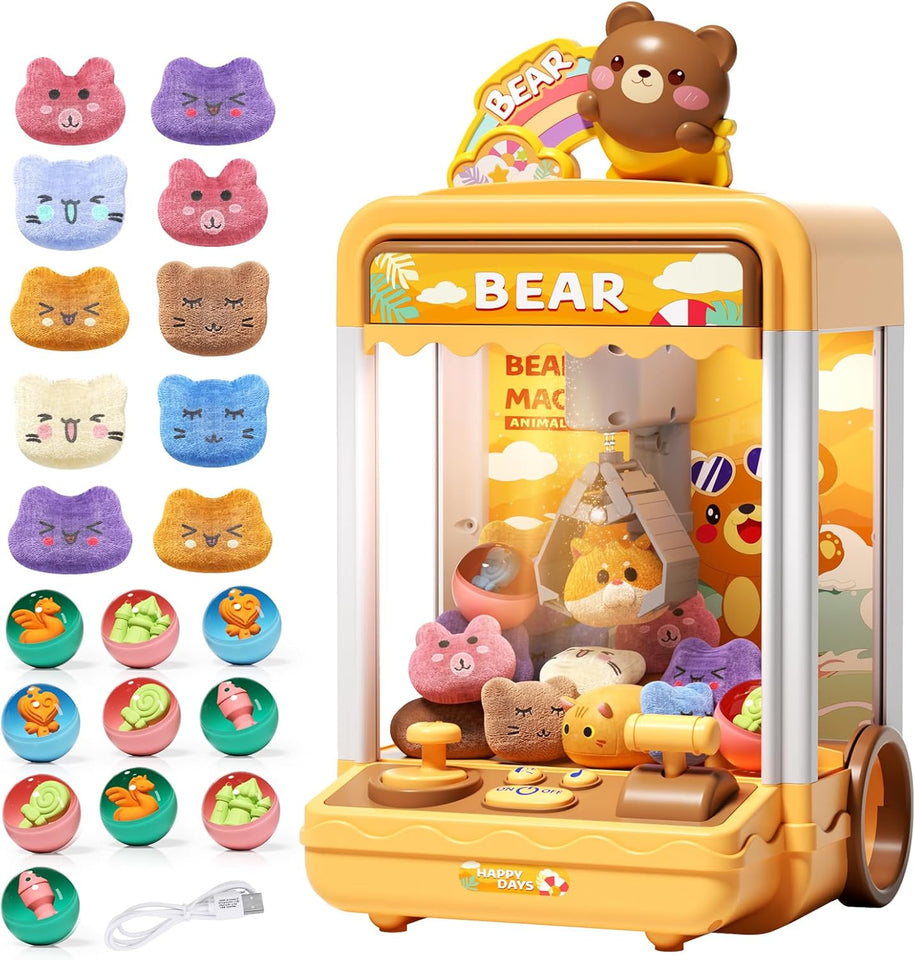 Tea Bear Claw Arcade Toy Machine with LED Lights & Sound (60-Second Challenge)