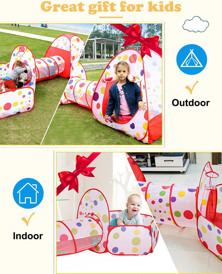 3 in 1 Tunnel Tent House For Kids With 50 Soft Balls