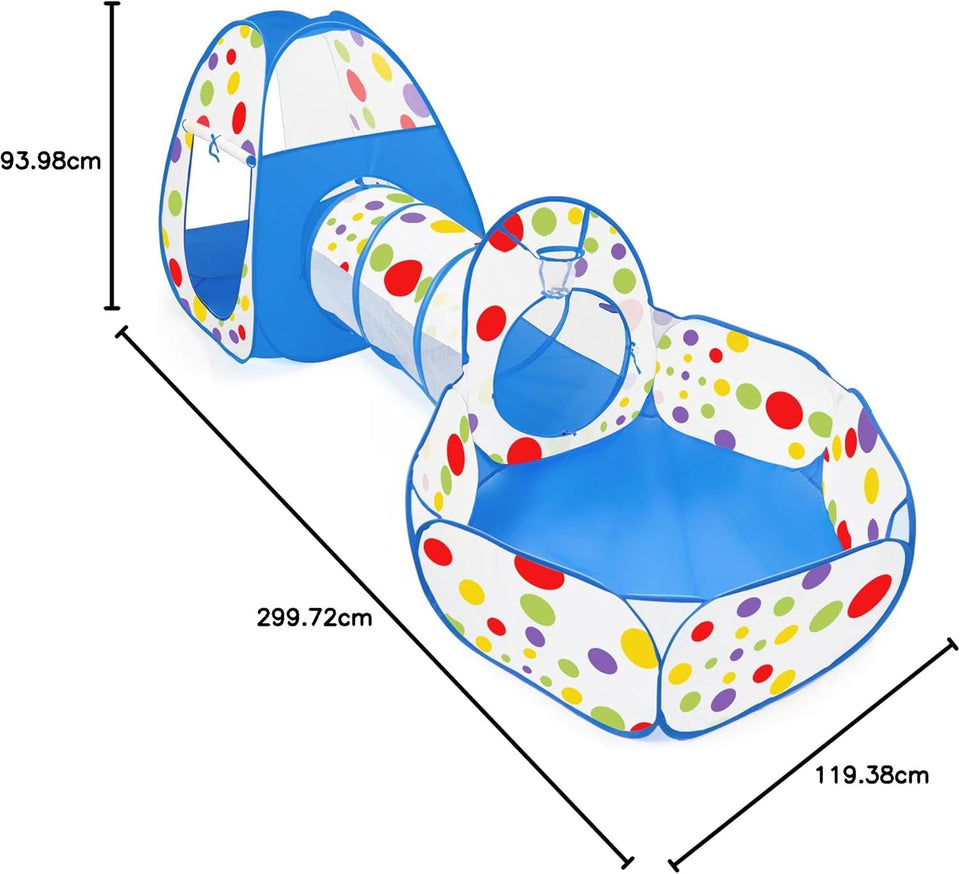 3 in 1 Tunnel Tent House For Kids With 50 Soft Balls