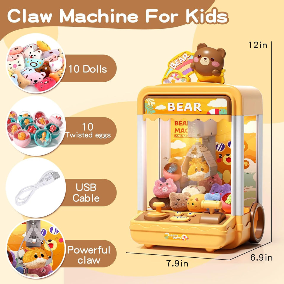 Tea Bear Claw Arcade Toy Machine with LED Lights & Sound (60-Second Challenge)