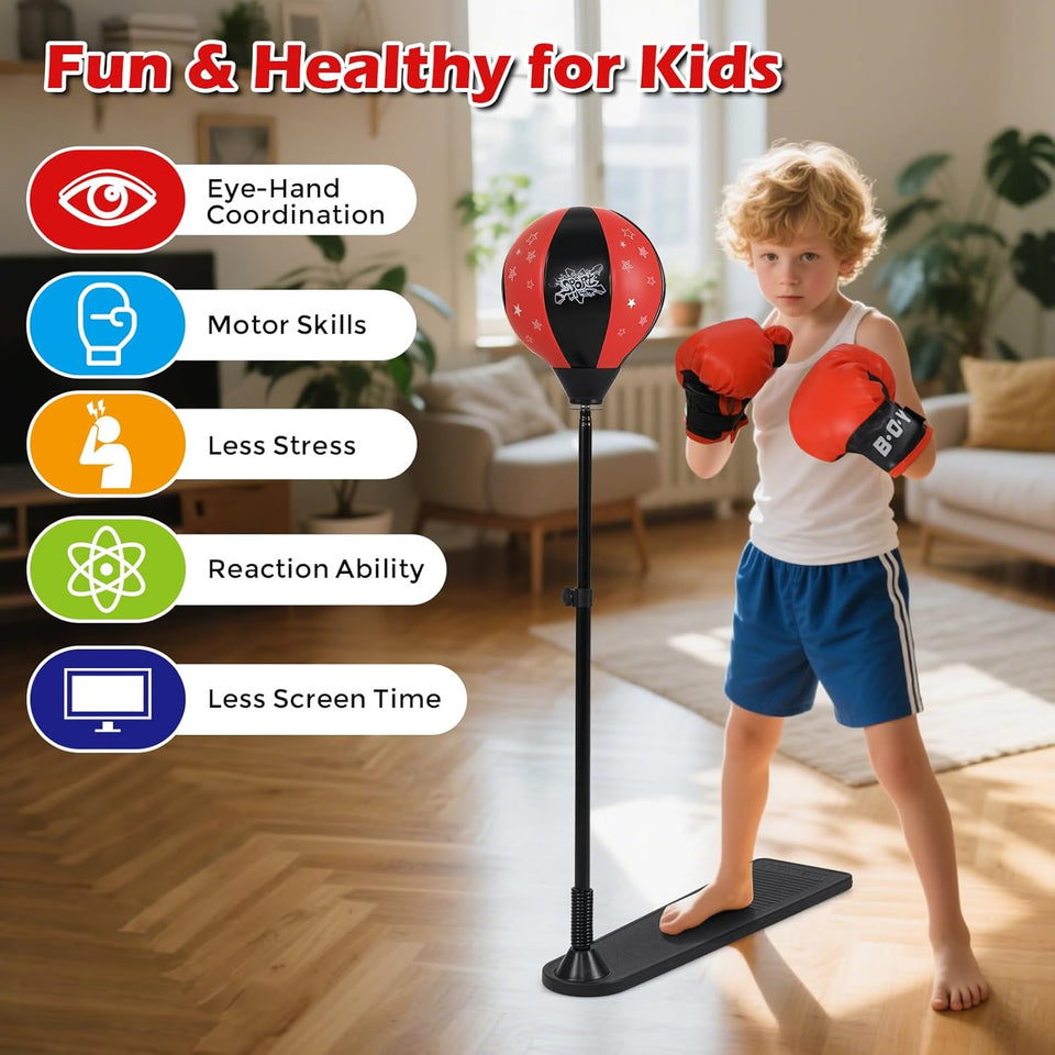 Kids Boxing Stand + Gloves & Pump With Height-Adjustable
