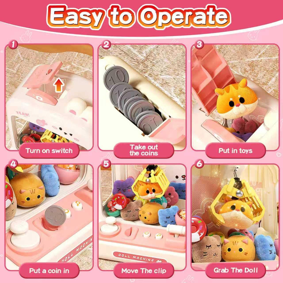 Tea Bear Claw Arcade Toy Machine with LED Lights & Sound (60-Second Challenge)