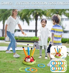 3 In 1 Musical Jump, Ring Toss Game, Stomps &Rocket Launcher for Kids