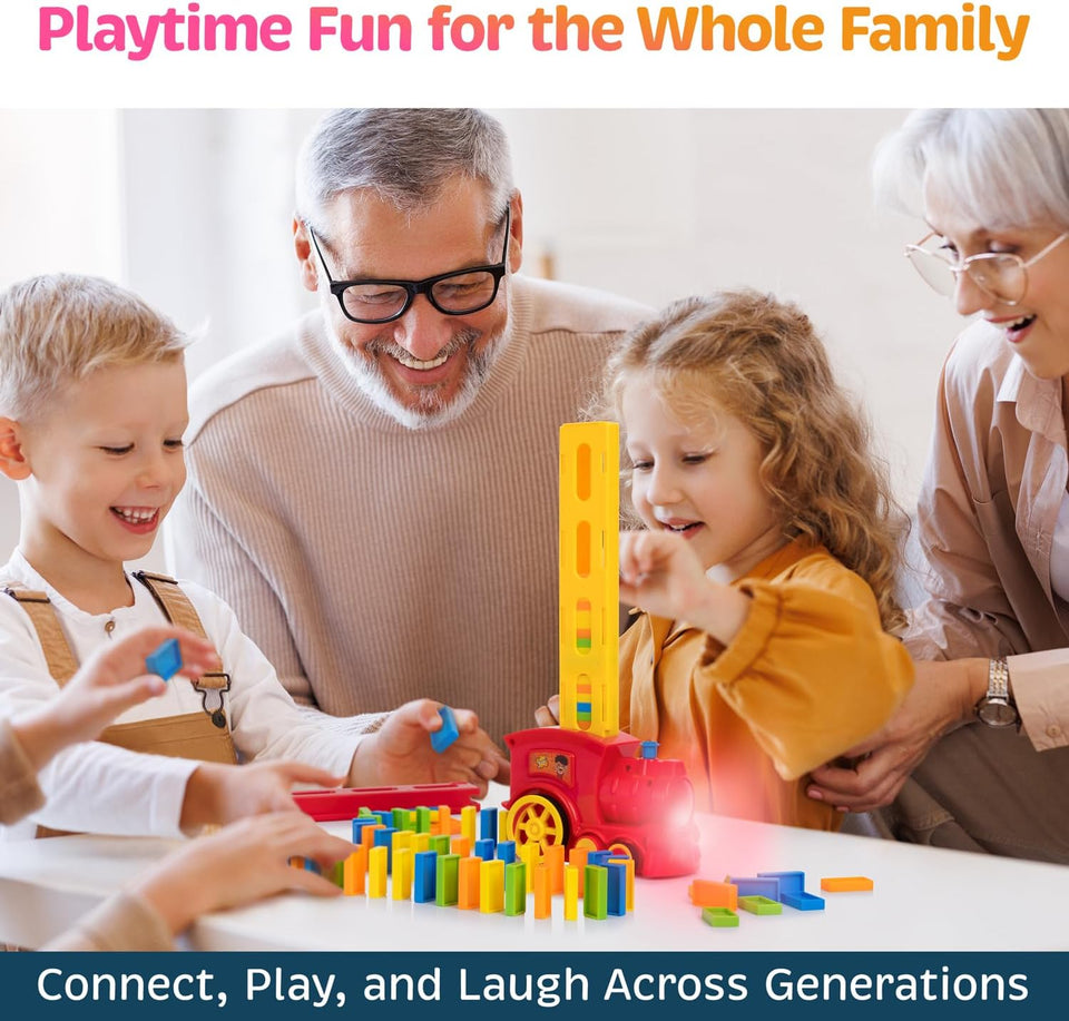 Domino Train with Building and Stacking Blocks Set