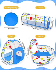 3 in 1 Tunnel Tent House For Kids With 50 Soft Balls