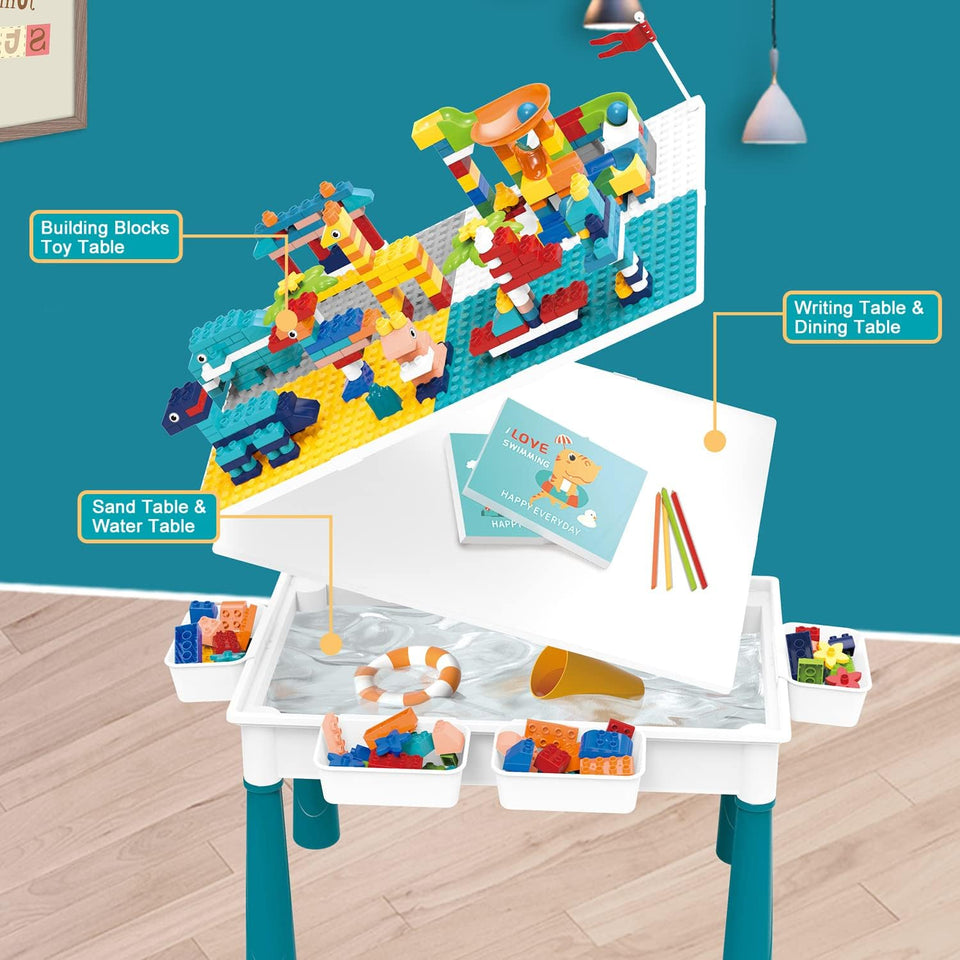 5-in-1 Creative Building Blocks Table  included 1 Chair + 280 Blocks Set