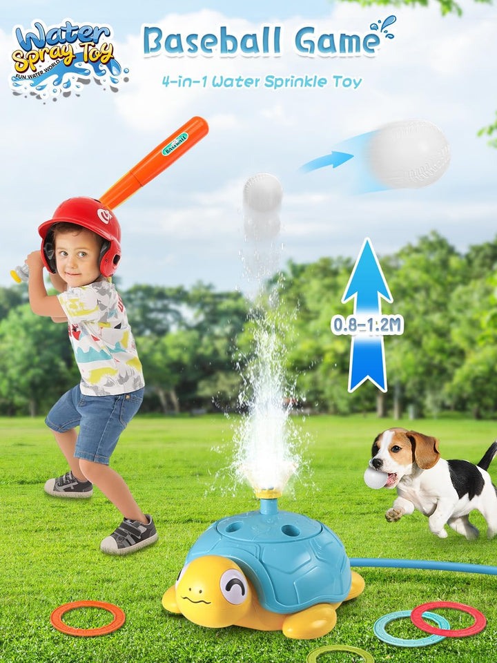 4 in 1 Turtle Water, Sprinkler Ring Toss, Baseball Game & Hurdle Play for Kids