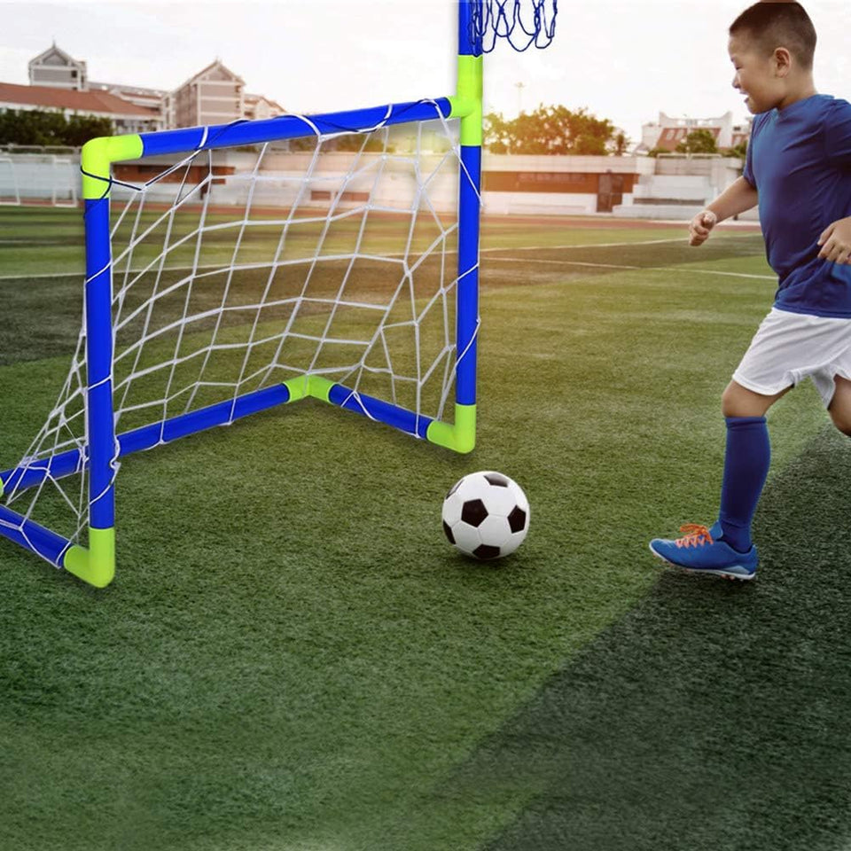2 in 1 Kids Sports Set with Football Goal, Basketball Stand, 2 Balls & Pump