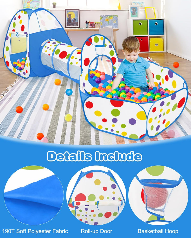 3 in 1 Tunnel Tent House For Kids With 50 Soft Balls