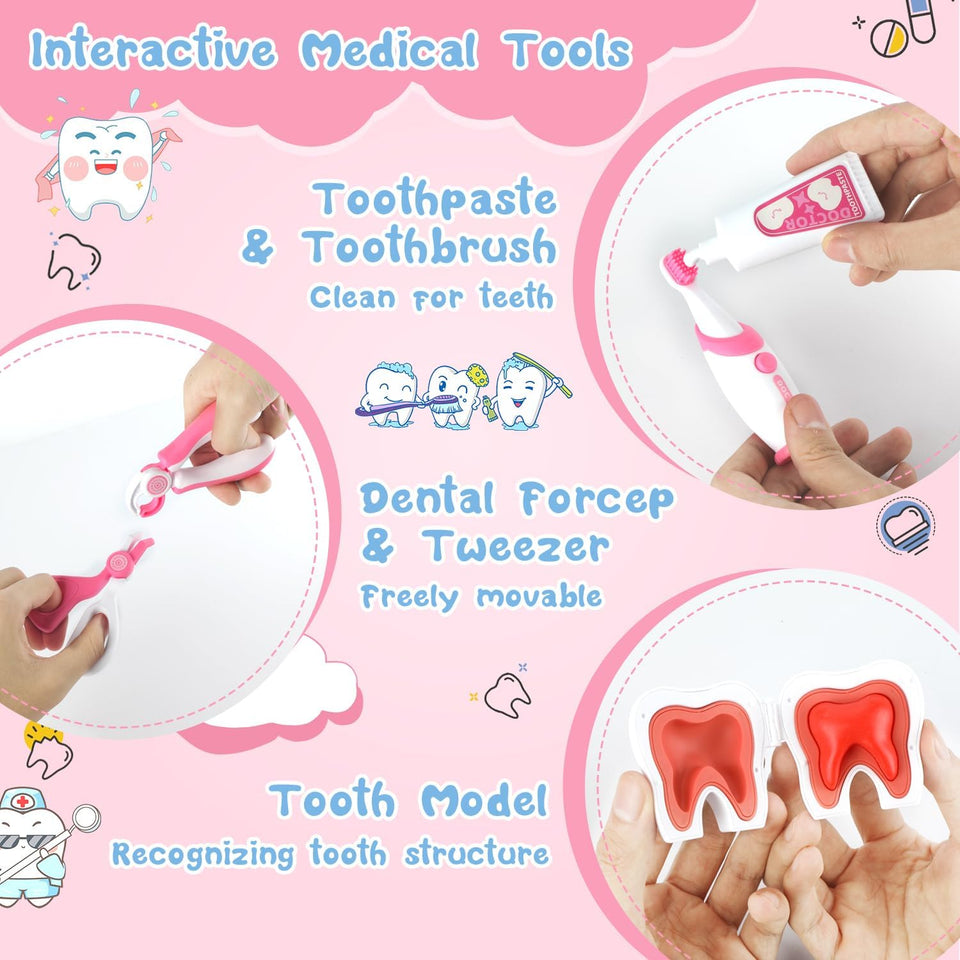 Pretend Dentist Playset for Kids – Doctor Kit with Medical Bag & Realistic Dental Tools for Toddlers Ages 3-5