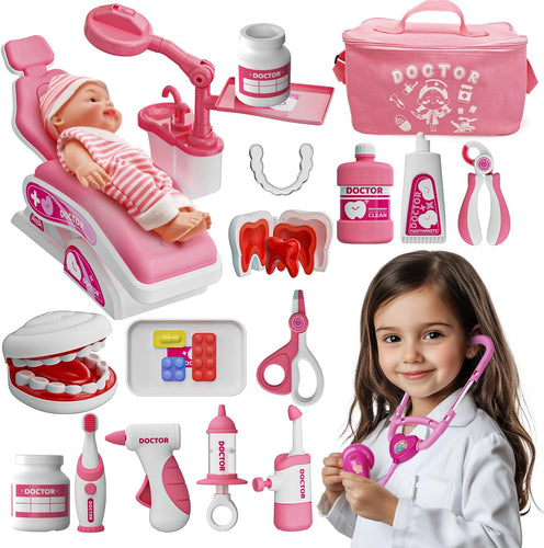 Pretend Dentist Playset for Kids – Doctor Kit with Medical Bag & Realistic Dental Tools for Toddlers Ages 3-5