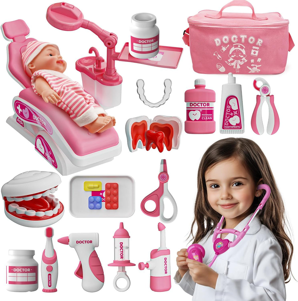 Pretend Dentist Playset for Kids – Doctor Kit with Medical Bag & Realistic Dental Tools for Toddlers Ages 3-5