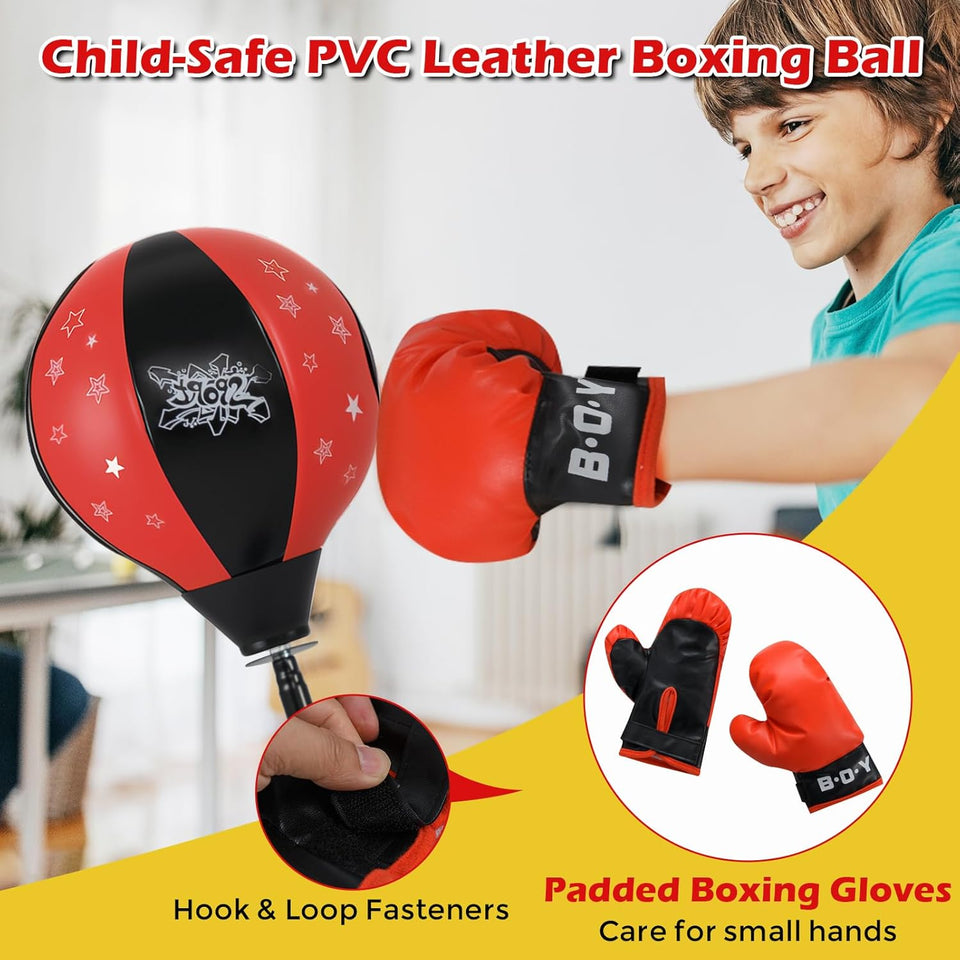 Kids Boxing Stand + Gloves & Pump With Height-Adjustable