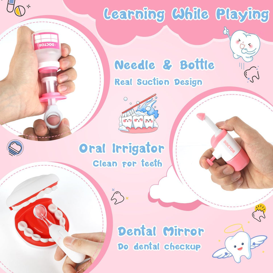 Pretend Dentist Playset for Kids – Doctor Kit with Medical Bag & Realistic Dental Tools for Toddlers Ages 3-5