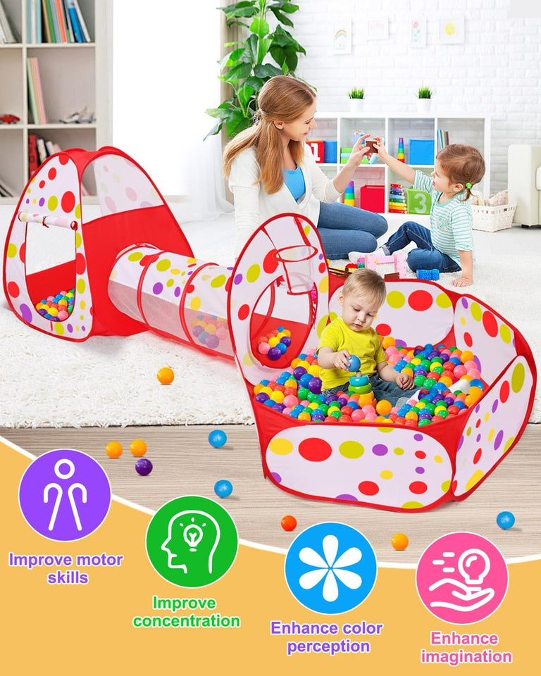 3 in 1 Tunnel Tent House For Kids With 50 Soft Balls