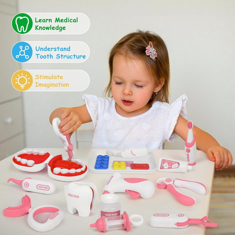 Pretend Dentist Playset for Kids – Doctor Kit with Medical Bag & Realistic Dental Tools for Toddlers Ages 3-5