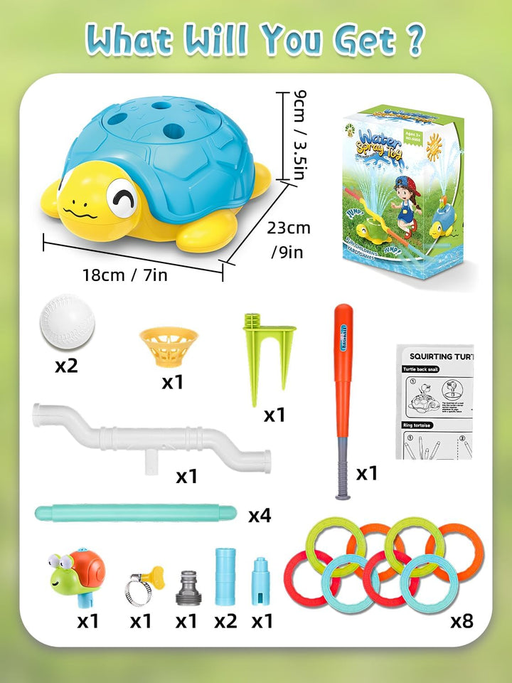 4 in 1 Turtle Water, Sprinkler Ring Toss, Baseball Game & Hurdle Play for Kids