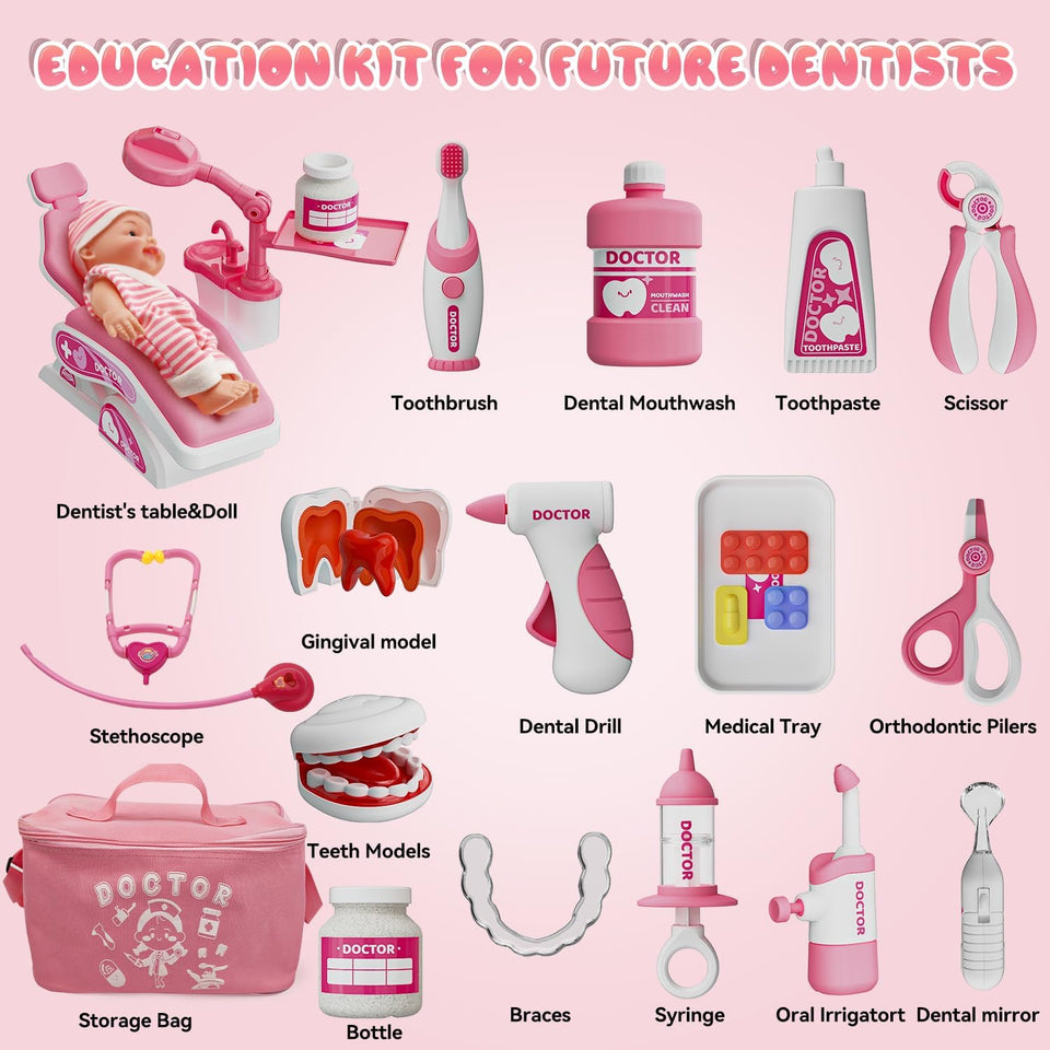 Pretend Dentist Playset for Kids – Doctor Kit with Medical Bag & Realistic Dental Tools for Toddlers Ages 3-5