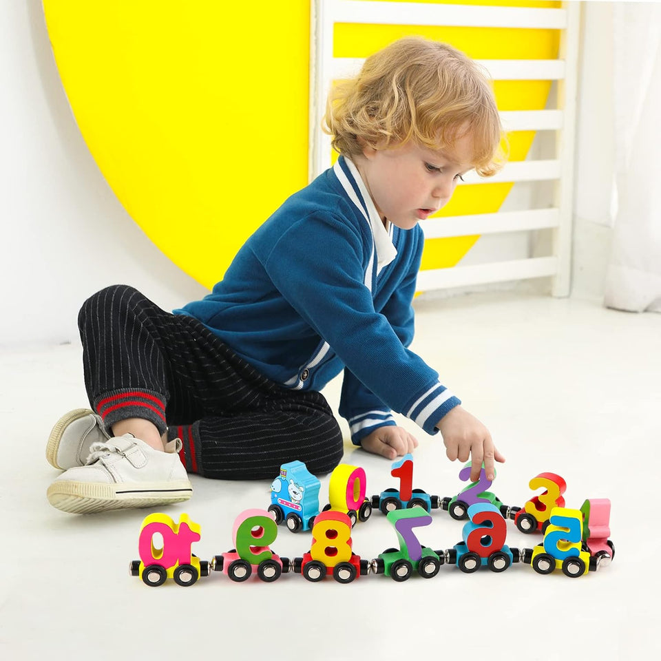 Wooden Magnetic Vehicle Number Train