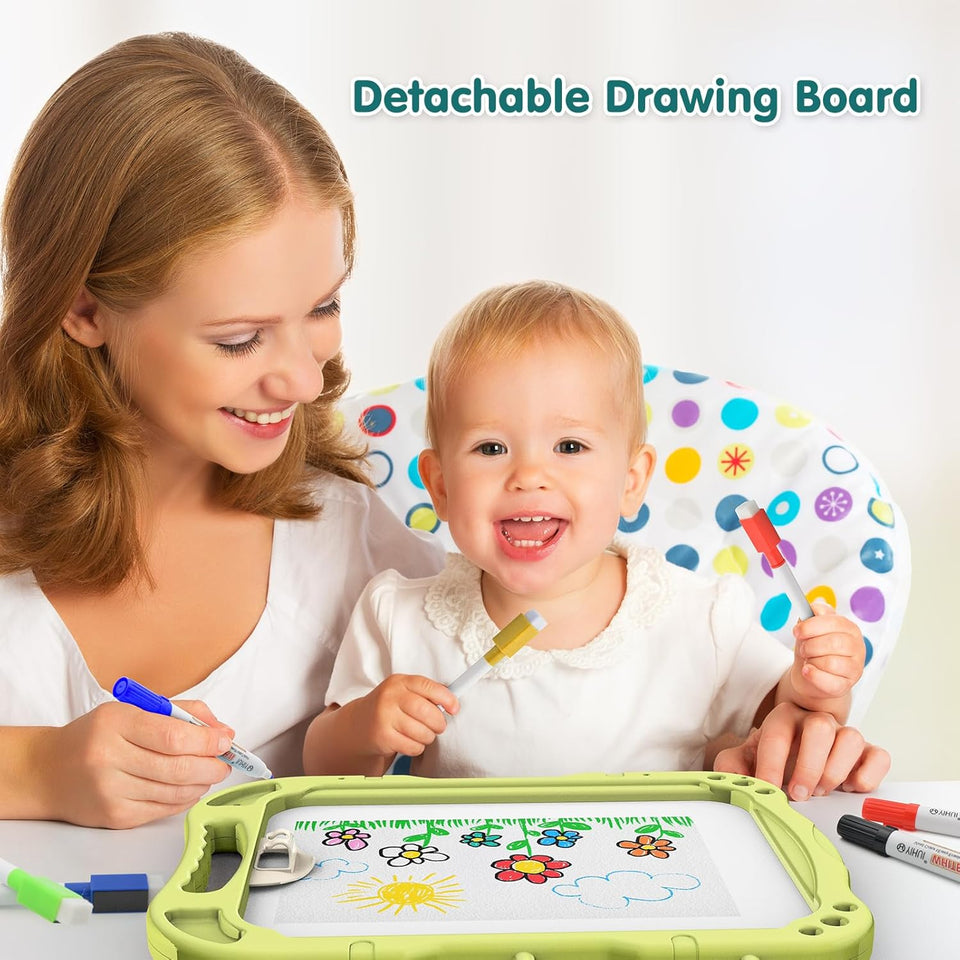 Kids Magnetic Drawing Board – 2 in 1 Whiteboard & Chalkboard with Letters & Numbers