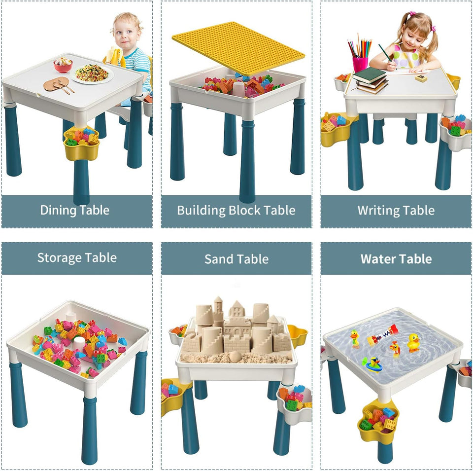 5-in-1 Creative Building Blocks Table  included 1 Chair + 280 Blocks Set