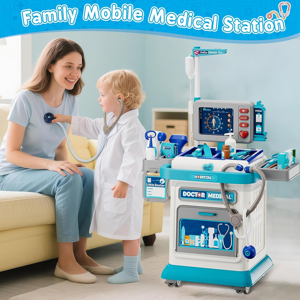 Kids Doctor Medical Trolley With Light & Sound (55Pcs)