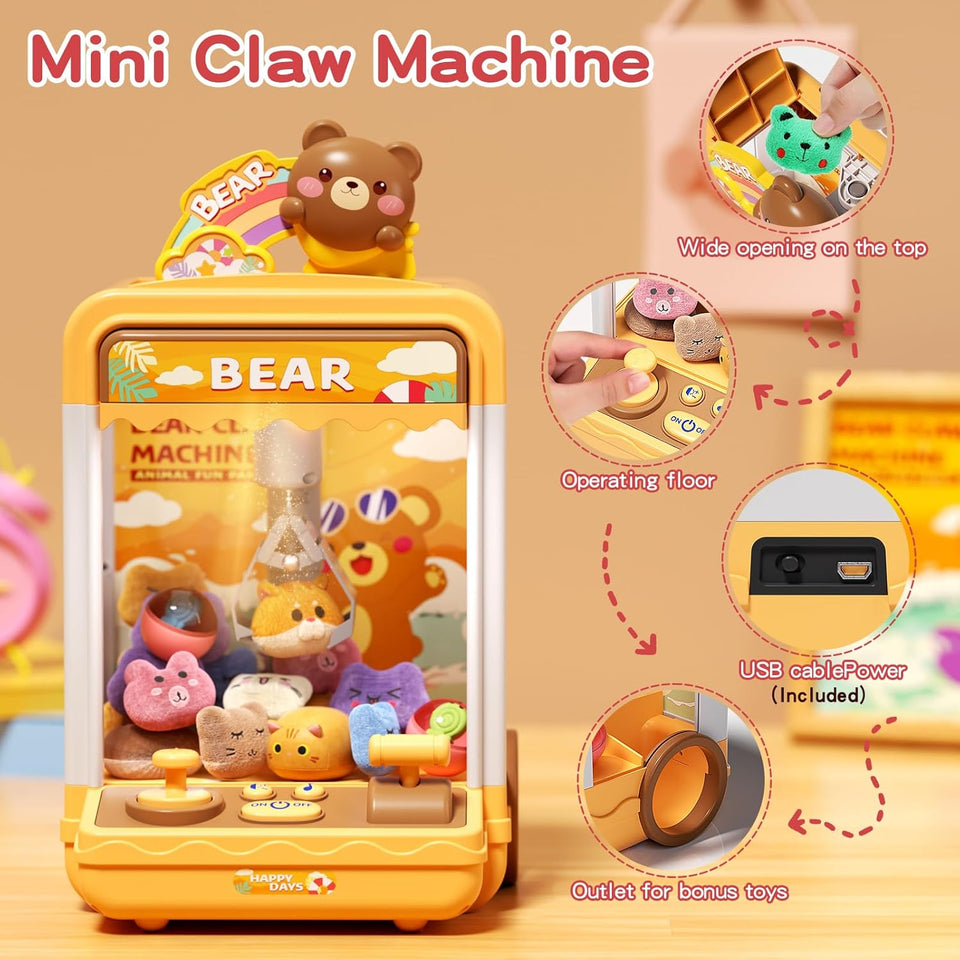 Tea Bear Claw Arcade Toy Machine with LED Lights & Sound (60-Second Challenge)