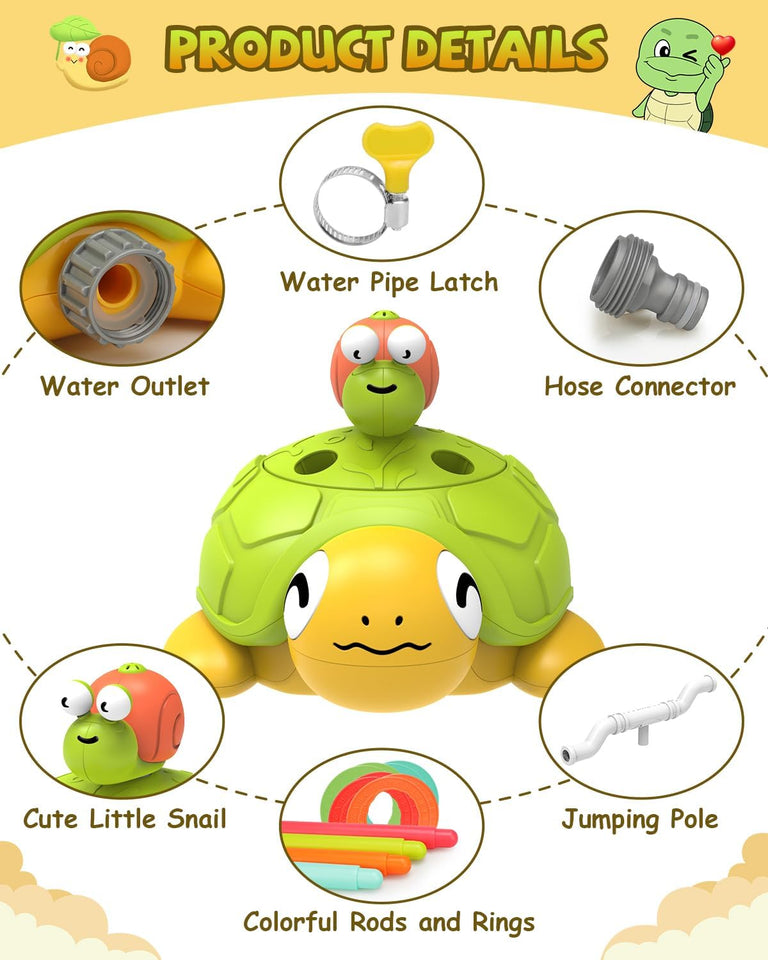 4 in 1 Turtle Water, Sprinkler Ring Toss, Baseball Game & Hurdle Play for Kids