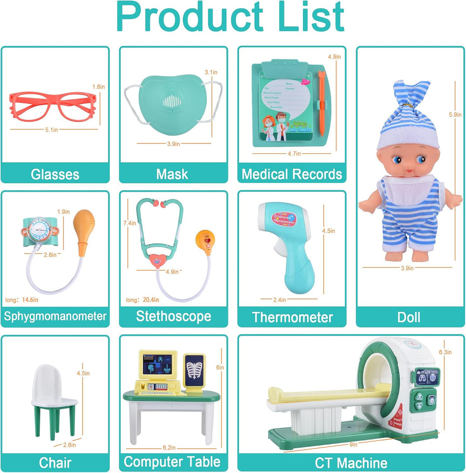 Realistic Pretend Play Doctor Kit with Toy Stethoscope and Medical Tools