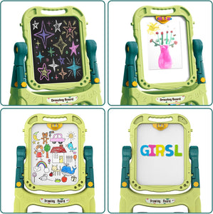 Kids Magnetic Drawing Board – 2 in 1 Whiteboard & Chalkboard with Letters & Numbers