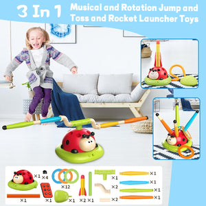 3 In 1 Musical Jump, Ring Toss Game, Stomps &Rocket Launcher for Kids