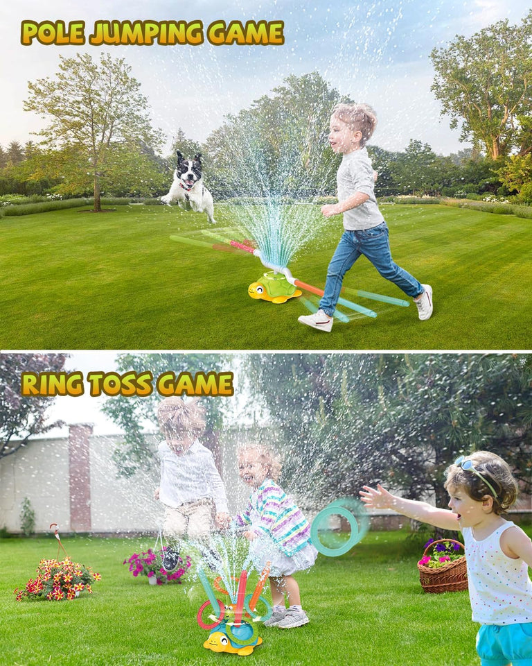4 in 1 Turtle Water, Sprinkler Ring Toss, Baseball Game & Hurdle Play for Kids
